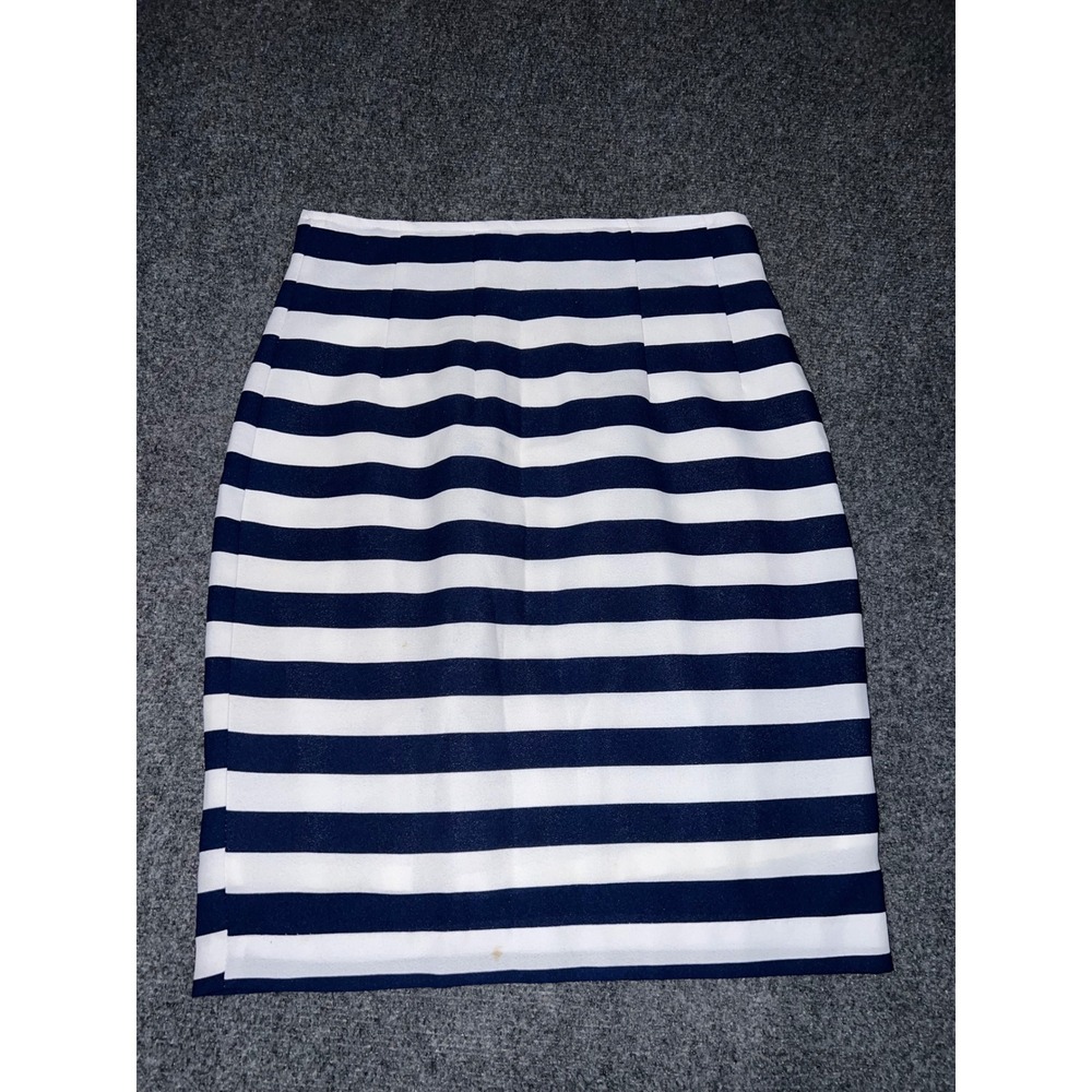 Ann Taylor Loft Navy Blue White Striped Pencil Skirt Size 6 Petite